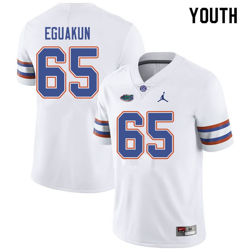 Youth NCAA Florida Gators Kingsley Eguakun #65 Stitched Authentic Jordan Brand White College Football Jersey FYN3065CZ